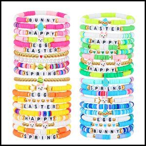Colorful Stretch Easter Bunny Bracelets Set Festive Party Accessories Stackable